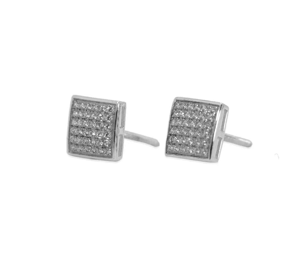 Mens 925 Sterling Silver CZ Square Kite Earrings Studs 9mm