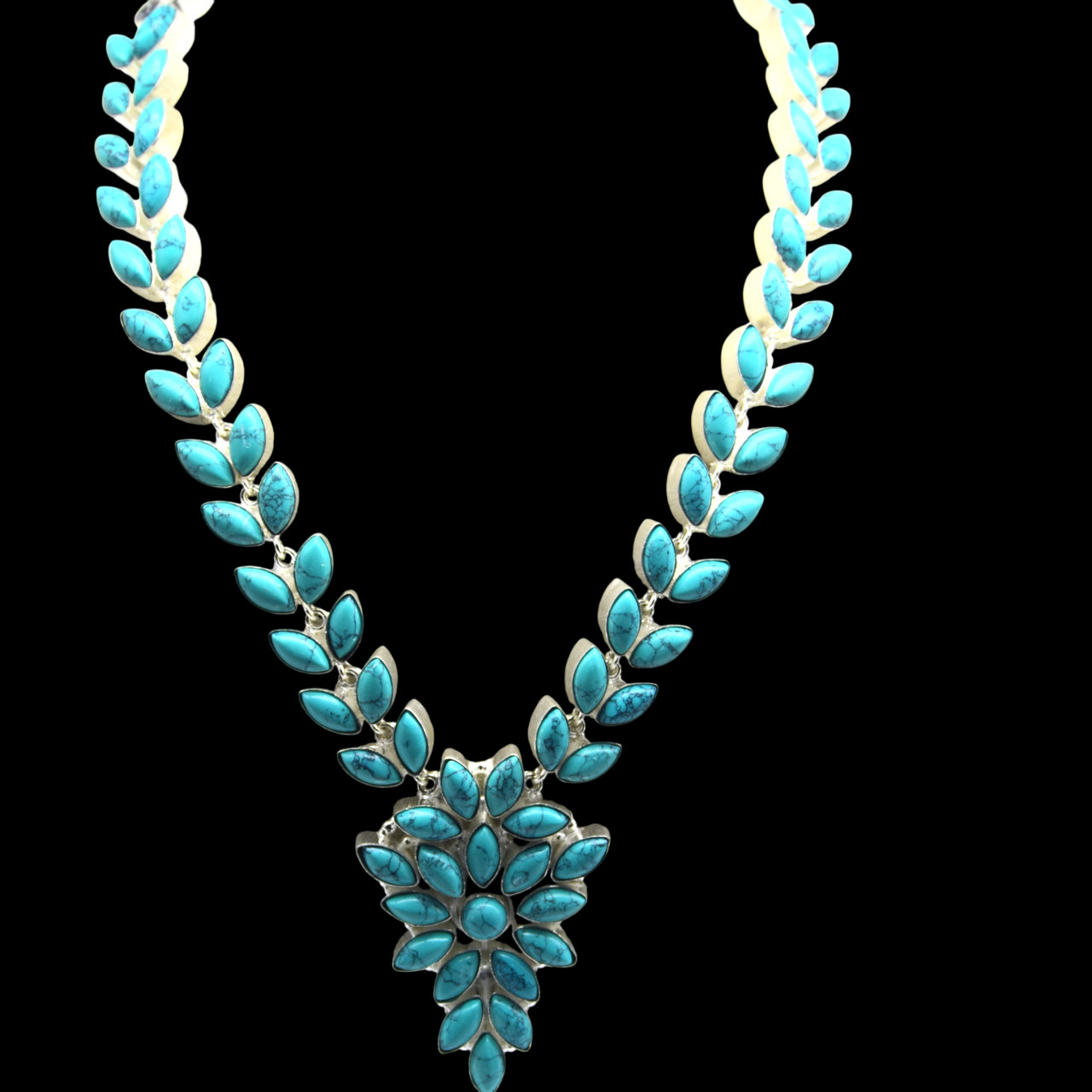925 Sterling Silver Turquoise Gemstone Handmade Jewelry Necklace Size-18″