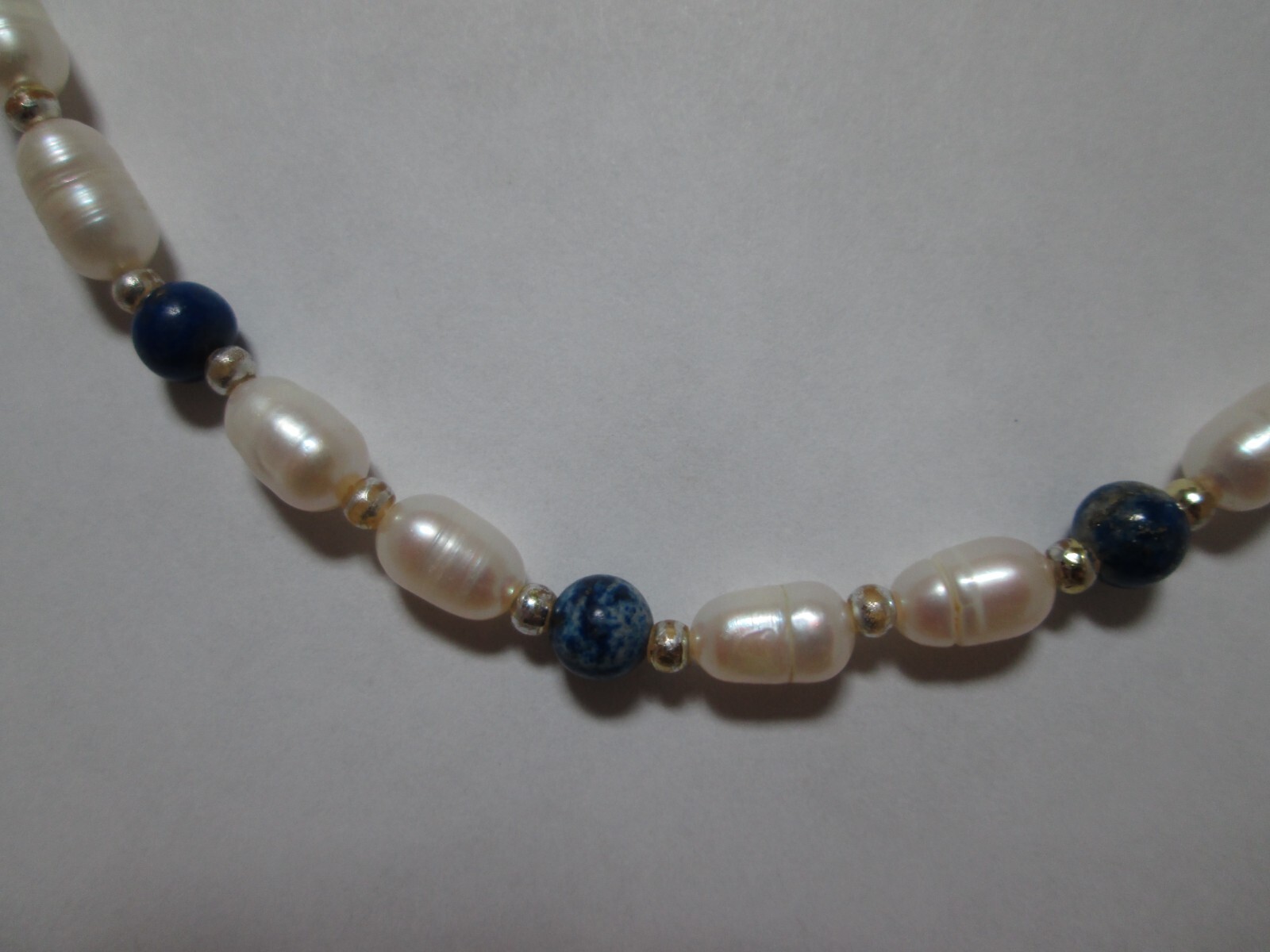 Blue/White/Silver Beaded Necklace