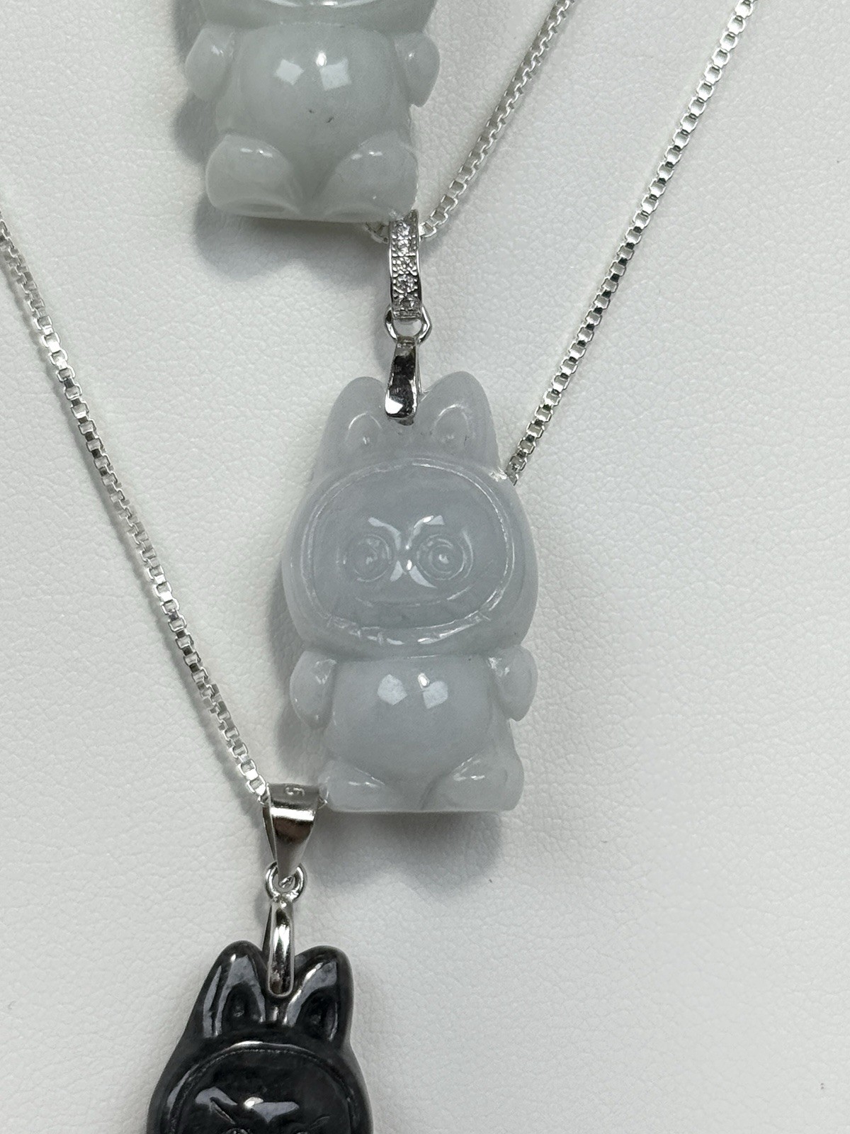 Jadeite White/Blue Bubu Pendant Necklace 27.4/12.4MM on Silver S925 18IN Chain