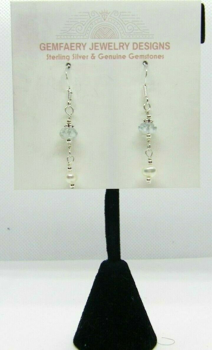 Sterling Silver Faceted AQUAMARINE Gemstone Dangle Earrings #2741…Handmade USA