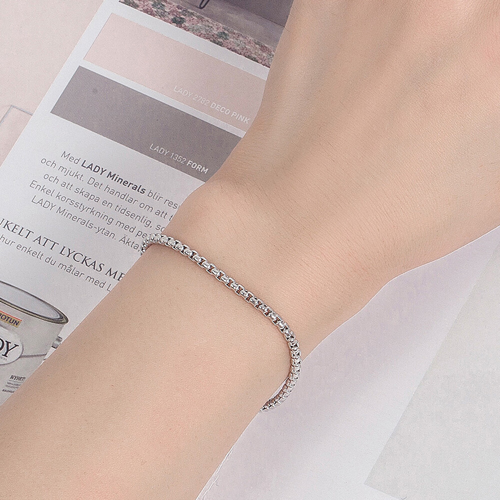 925 Sterling Silver 3mm Round Box Chain Bracelet 6.3″ to 9″ Inch for Men & Women