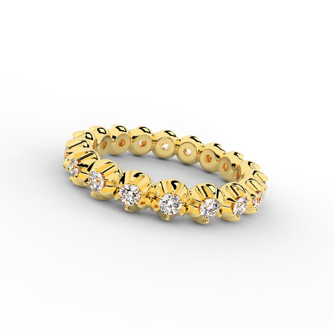 Diamond Memory Gold Ring 18 Brilliant 0.39Carat 585 14K Gold Ring Size: 50