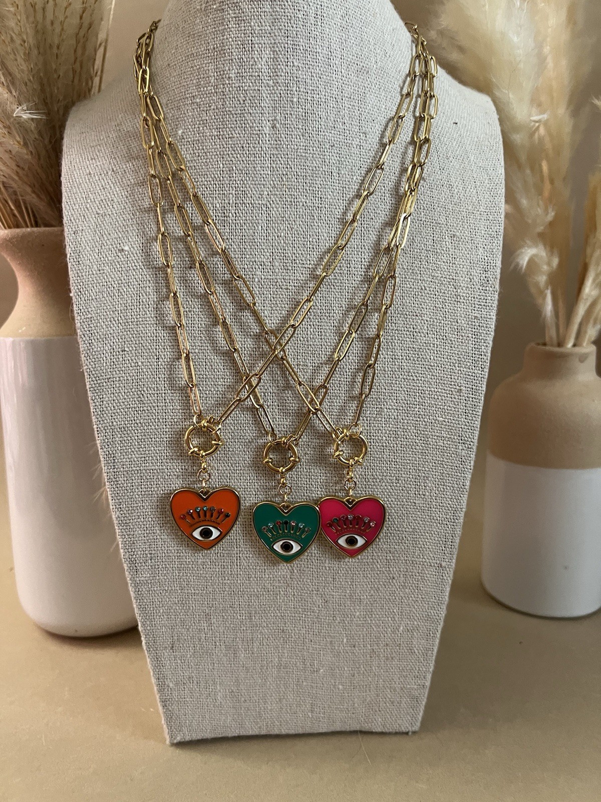 Heart Evil Eye Statement Chain Necklace – Elegant Protection Necklace