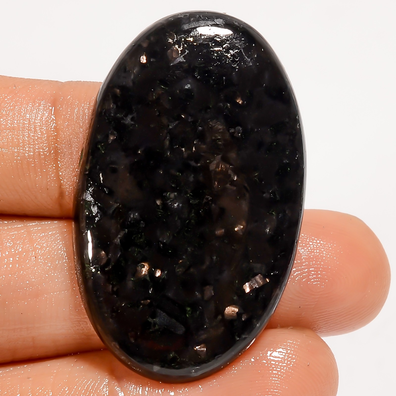 Natural Golden Nuummite Oval Shape Cabochon Gemstone 52.5 Ct 40X24X5 mm EE-52624
