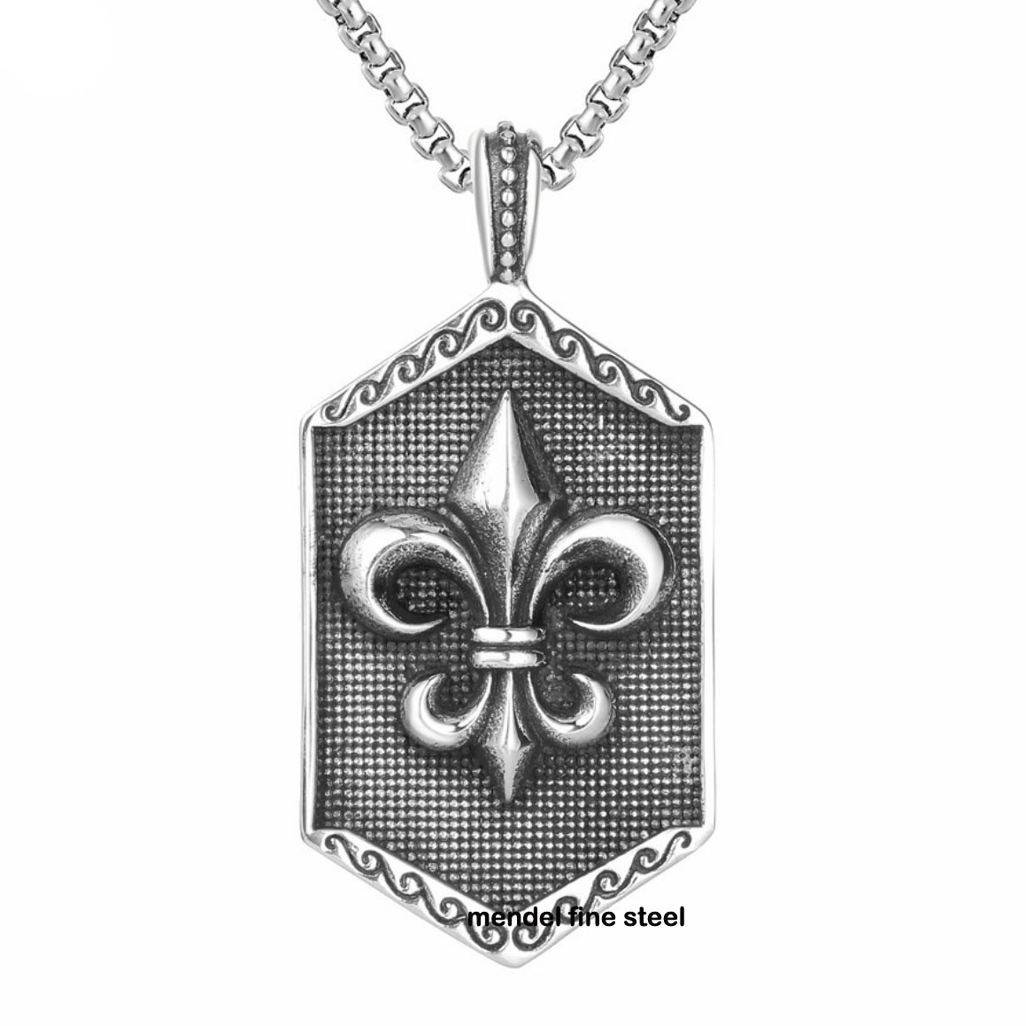 MENDEL Cool Mens Statement Fleur de lis Necklace Pendant Stainless Steel For Men