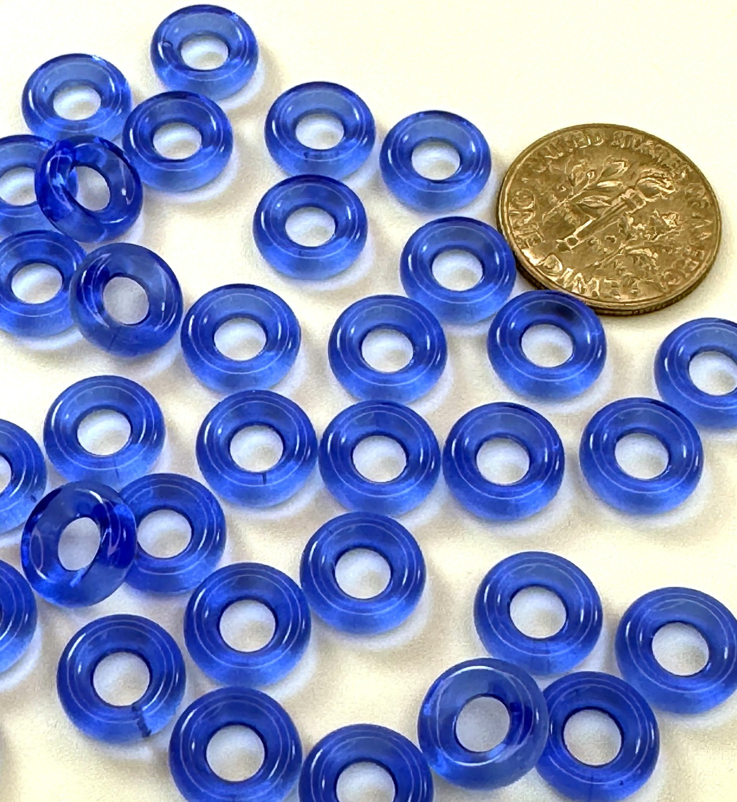 Donut Beads, Large Hole Beads, Open Loop Beads, Sapphire Blue, 20 Pcs, w35