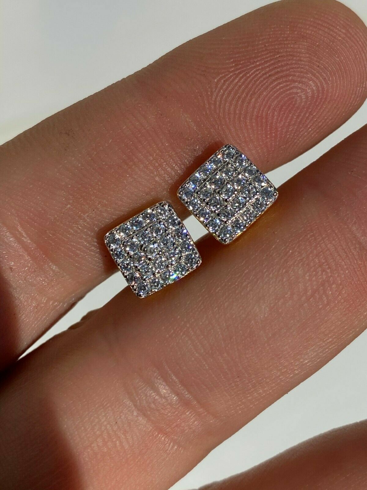 14k Gold Plated 925 Iced Real MOISSANITE Square Screwback Earrings Passes Tester