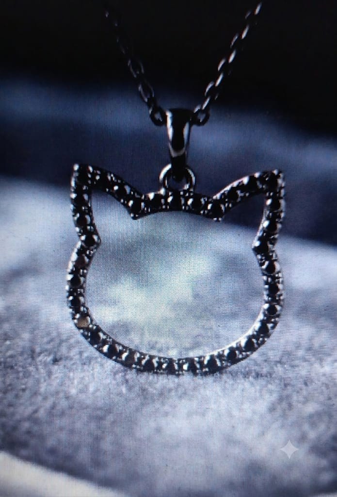 0.5ct Simulated Black Diamond Cat Outline Pendant Charm 14k Black Gold Finish