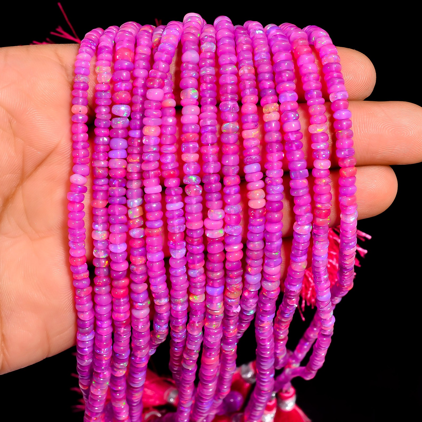 Pink Ethiopian Opal Gemstone Rondelle Smooth Beads 4X4X2 mm Strand 8″ UGB-704