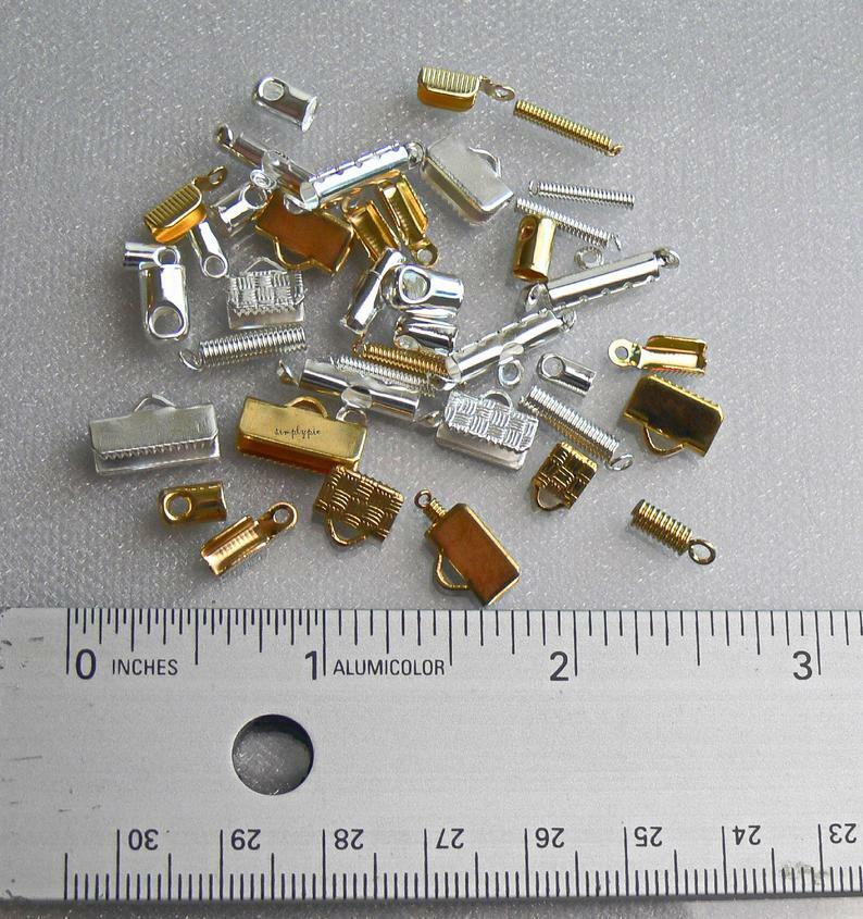 Cord Ribbon Crimp End Mix 50 Pcs Coil Bar Glue-In Fold Over