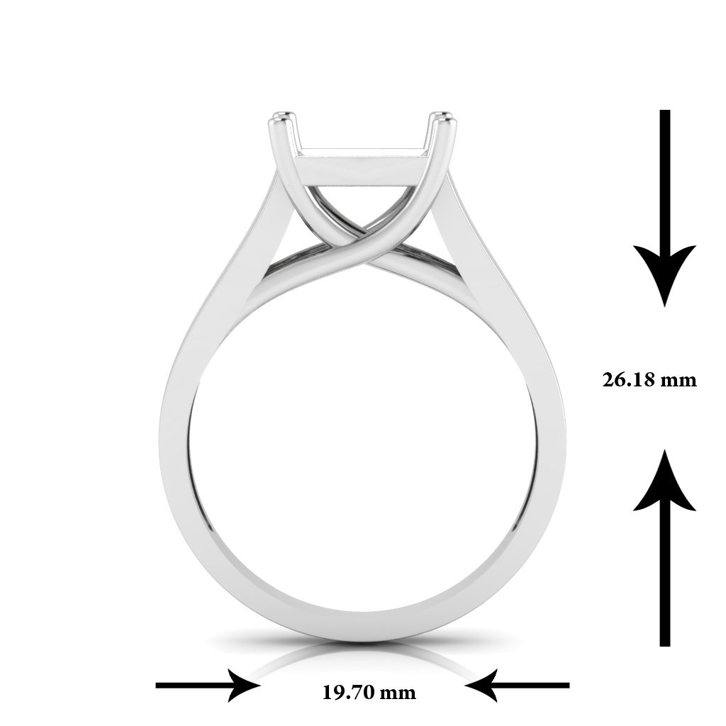 Real Solid 14K White Gold Ring Setting Princess Solitaire Semi Mount 7.50mm