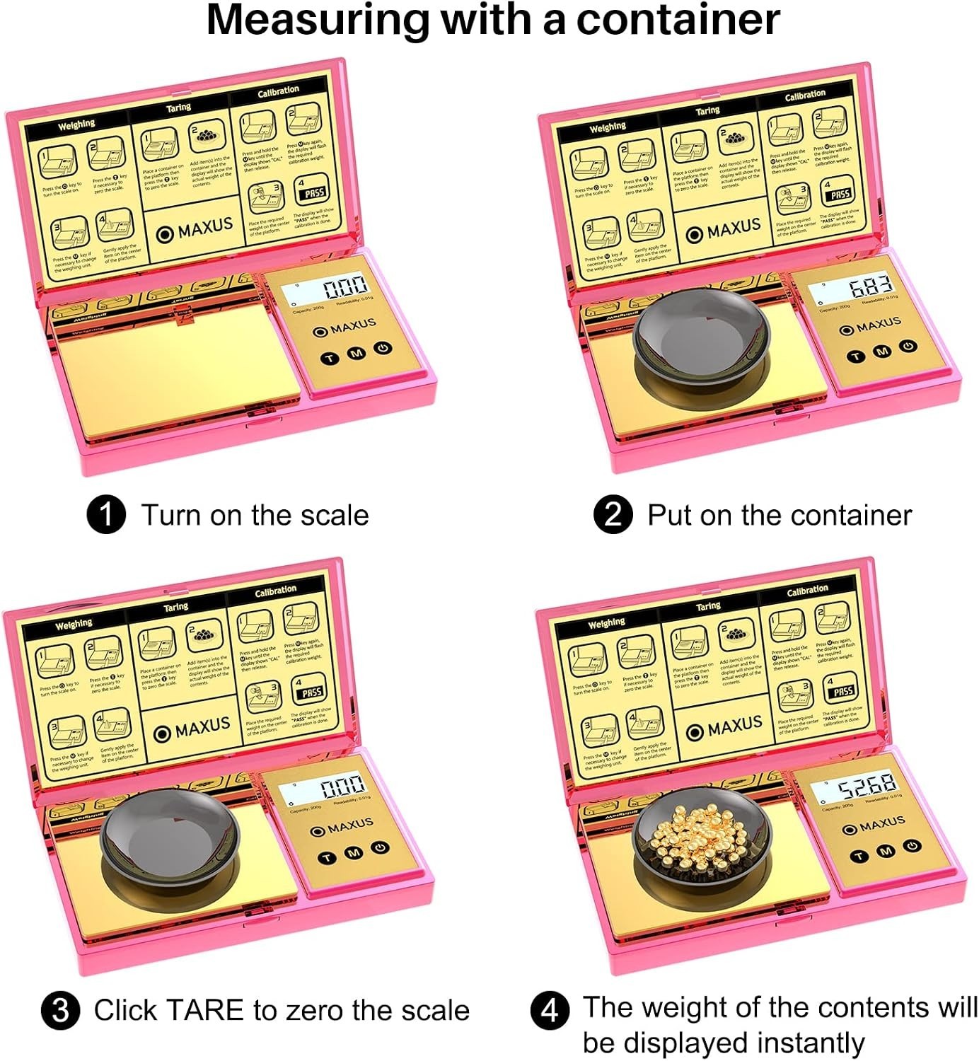 Luxury Pink Pocket Scale 200g x 0.01g – Backlit LCD & Tare Function for Easy Use