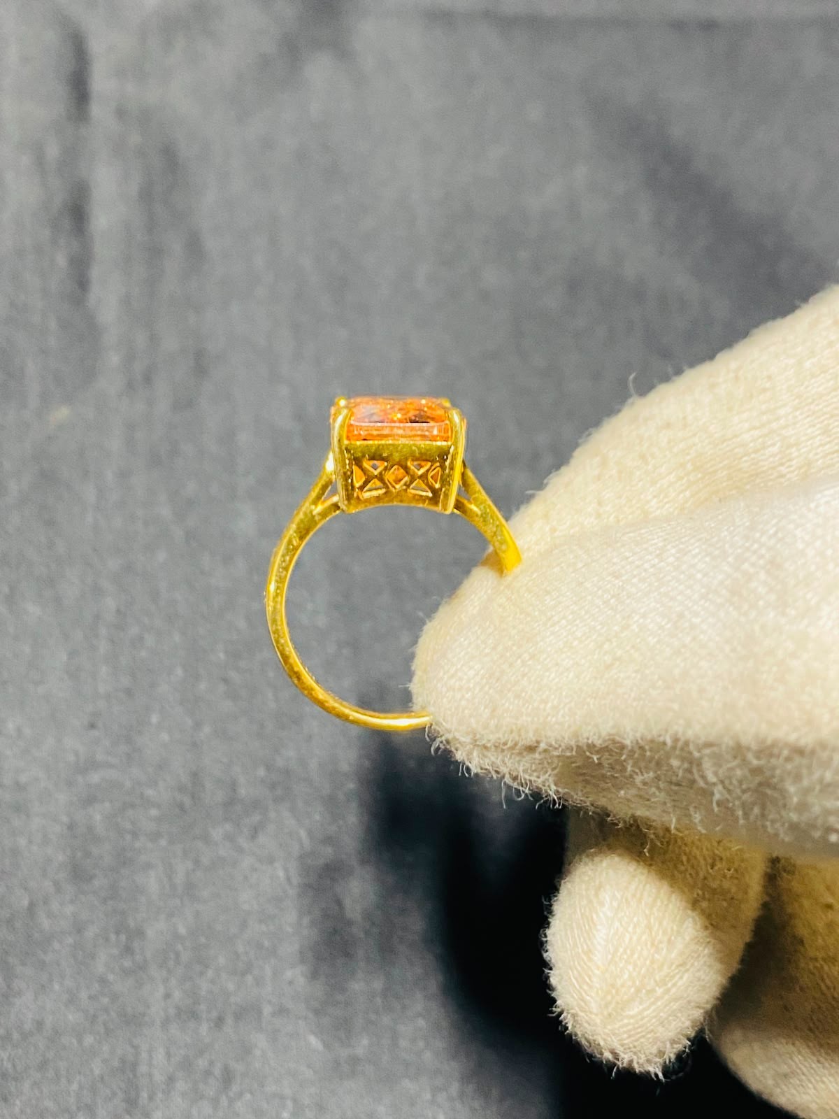 Gold Vermeil Emerald Cut CZ Statement Ring Sterling Silver Peach Solitaire Women