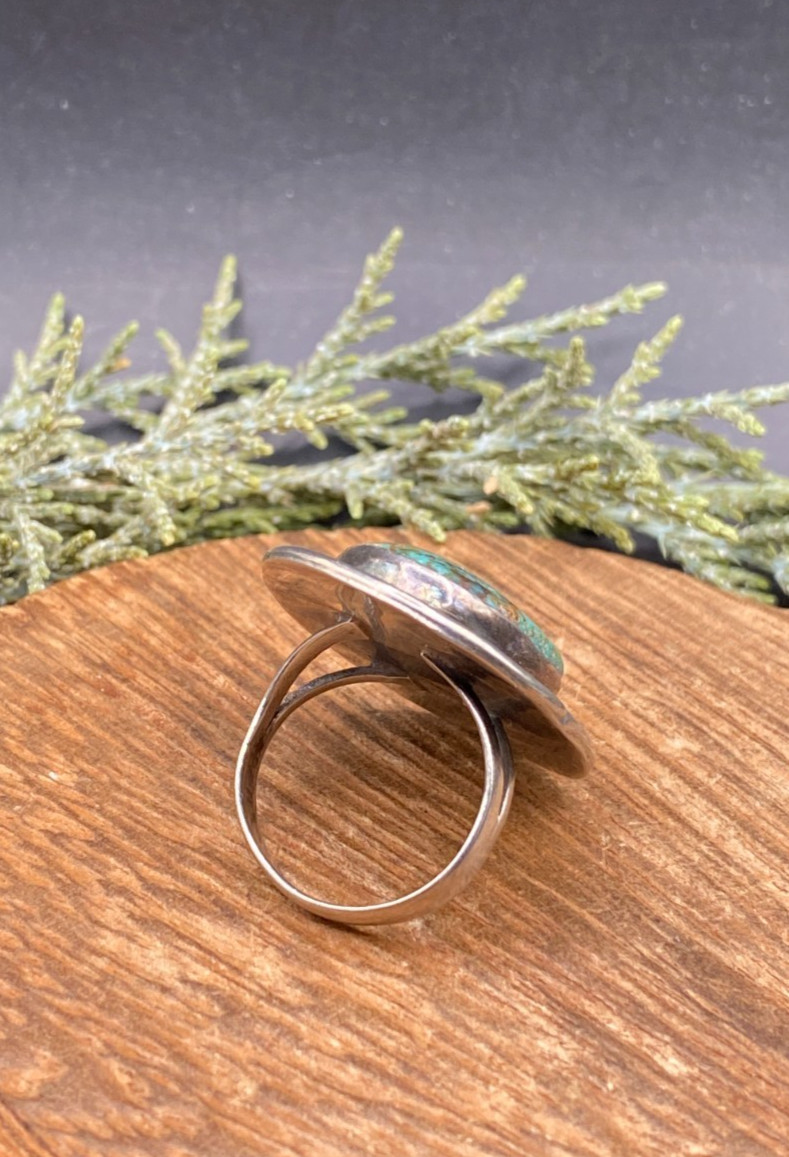 VTG Native American sterling green blue brown turquoise ring 7.38g – size 6.5