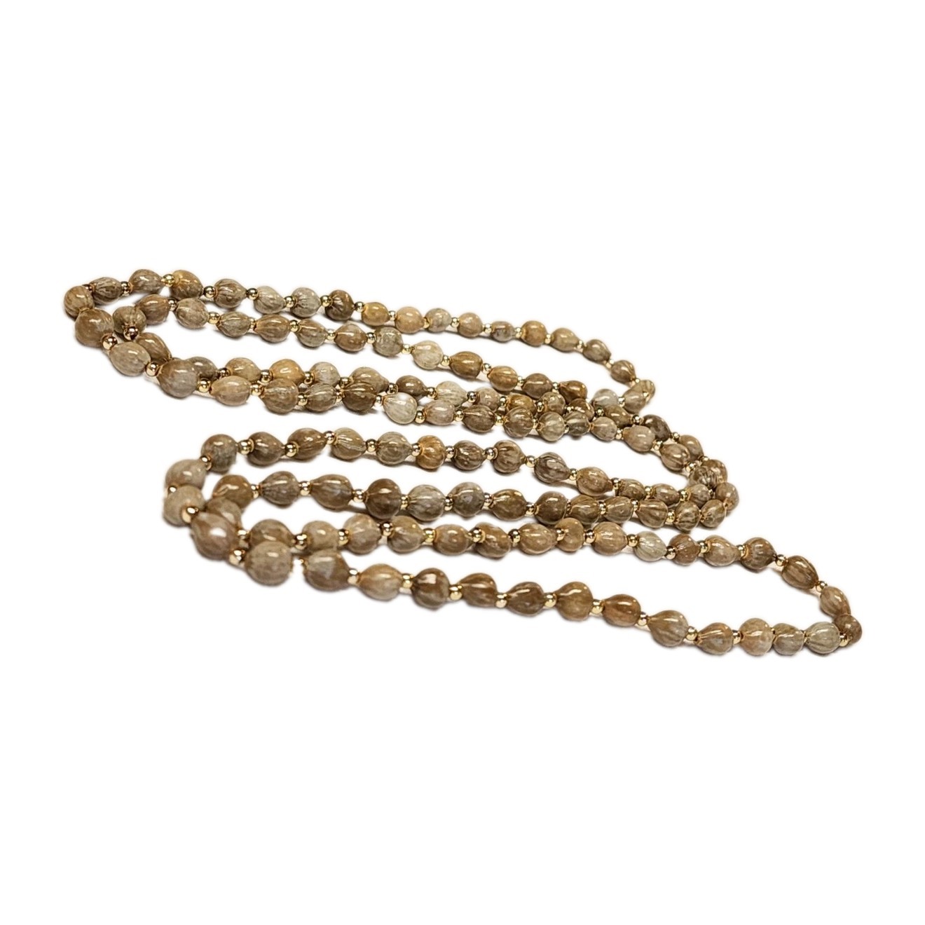 Vintage Brown & Gray Job’s Tears Natural 9-10mm Beaded Necklace Gold Tone 55″