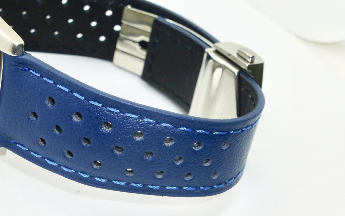 20mm, 22mm Perforated Genuine Leather Watch Band Strap with Deployment Clasp