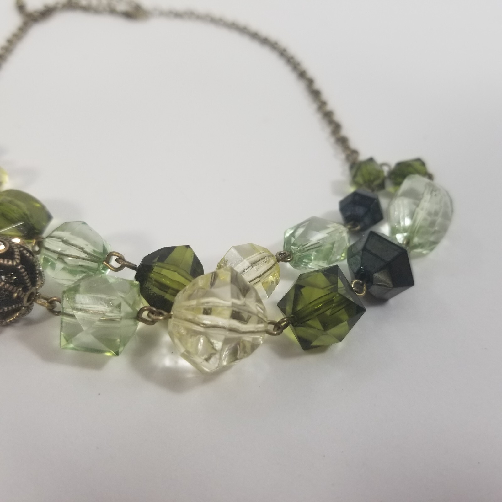 VINTAGE Choker Collar Bib Rhinestone Green Beaded Necklace Double Strand