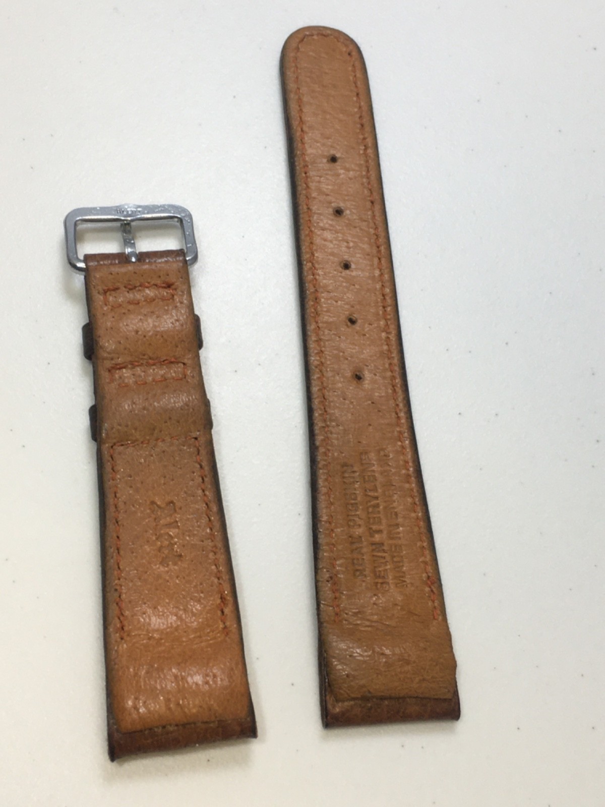 Vintage Pigskin Leather Watch Strap British Hand Made 1950s Open End 19mm N.O.S.
