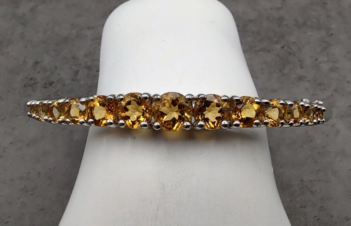 Estate KN Sterling Silver 4.86cttw Natural Citrine Hinged Bangle Bracelet 8.25″