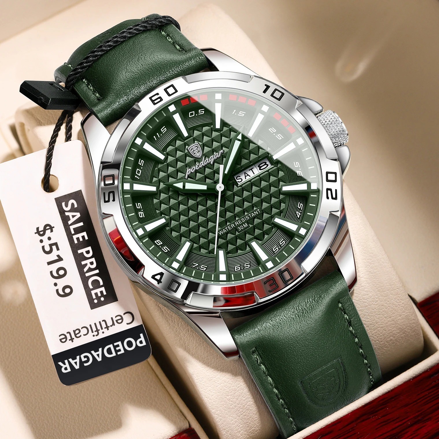 POEDAGAR Original Man Wristwatch Top Luxury Waterproof Luminous Watch Xmas Gift