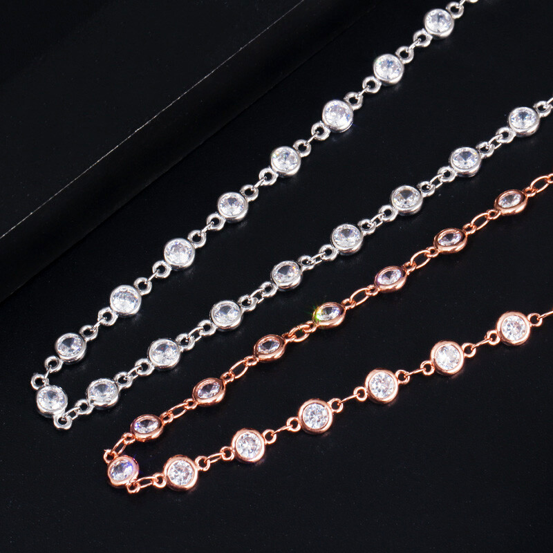 CZ Chain Link Long Choker Necklace Costume Rose Gold Plated Jewelry Accessories