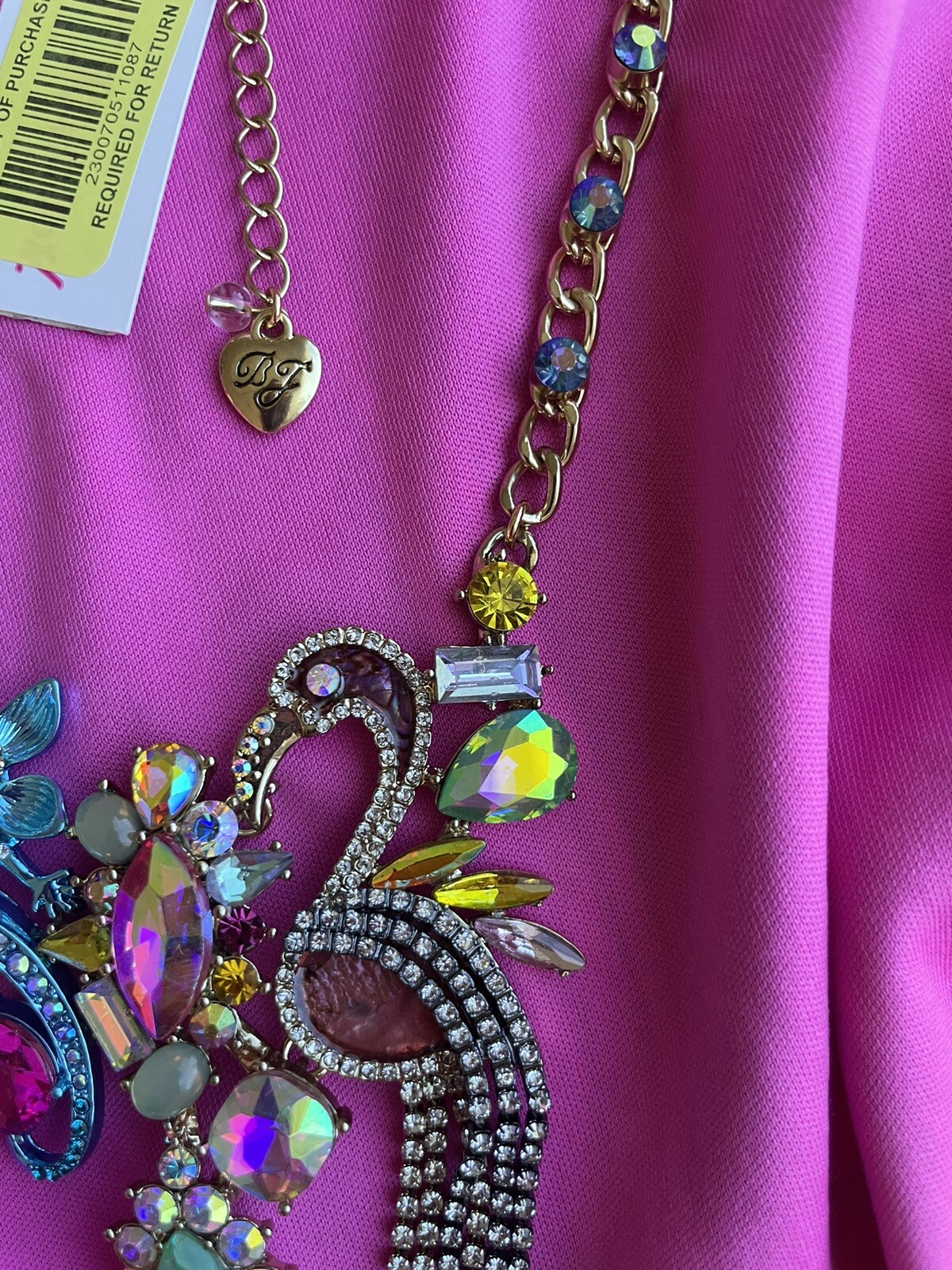 Betsey Johnson Paradise Lost Pink Flamingo Salamander Lizard Gecko Necklace RARE