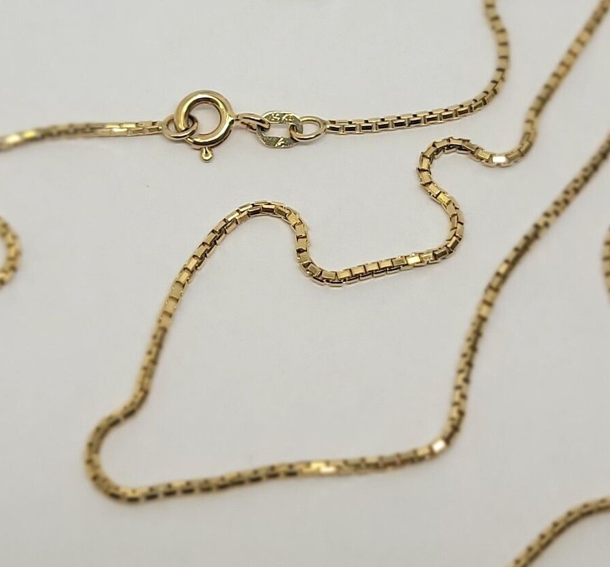 Authentic 14K Solid Yellow Gold Box Chain Necklace 0.55mm-2.5mm All Size 16″-30″