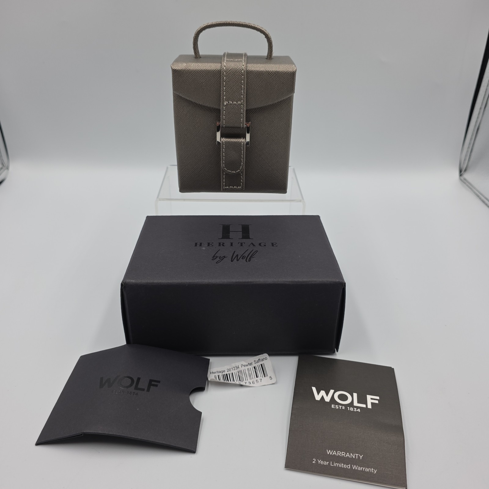 Heritage by Wolf Small Fold Out Jewelry Box Travel Case Pewter READ