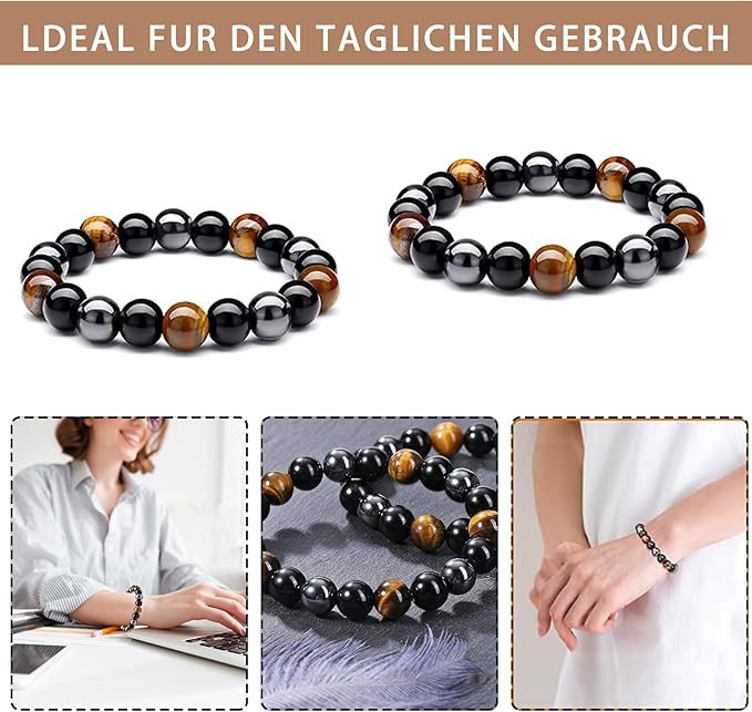 Natural Energy Healing Stretch Bracelet Stone Hematite Tiger Eye for Men Women
