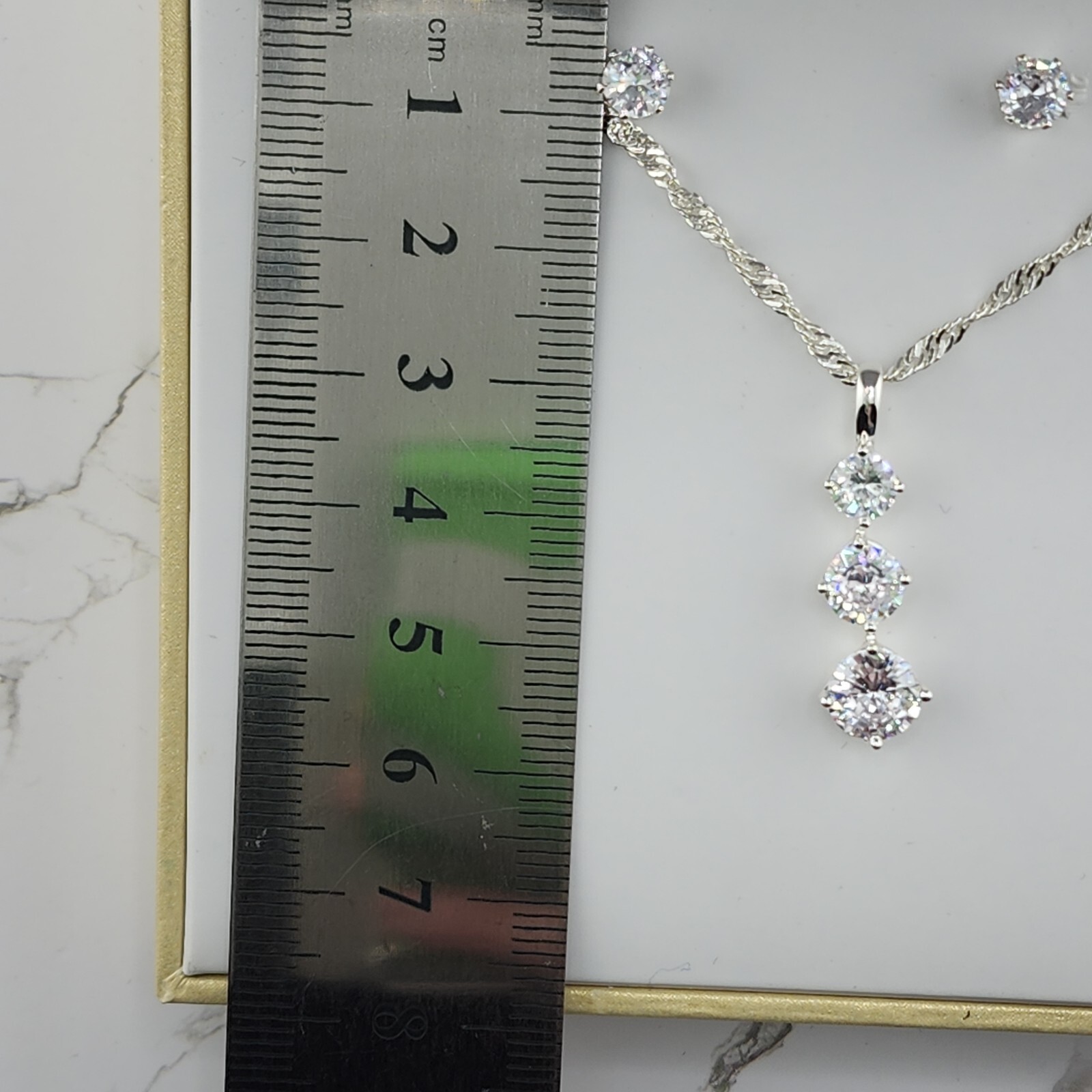 Charter Club Silver-Tone 3 Stone Crystal Pendant Necklace & Stud Earrings 18″
