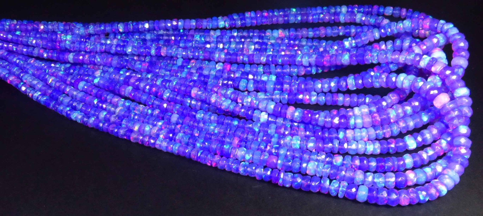Natural Ethiopian Purple Opal Fire Faceted Rondelle Gems Beads 3.5-5.5mm 16″Inch