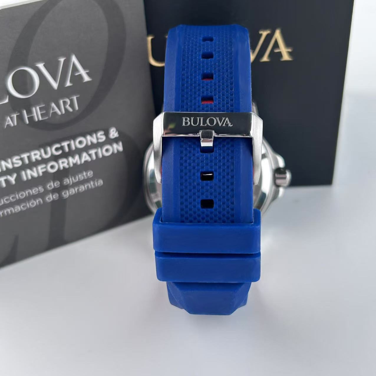 New Bulova Marine Star White Dial Blue Rubber Strap Men’s Automatic Watch 98A225