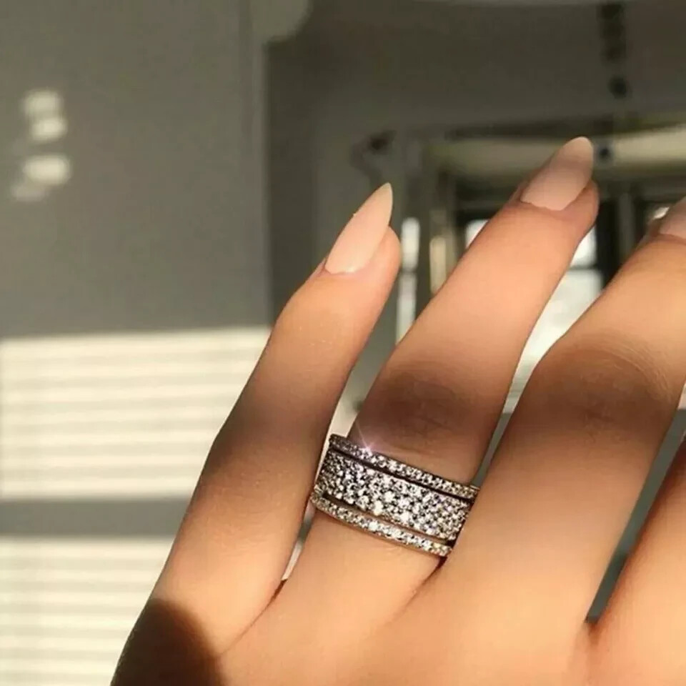 2.00 Carat Round Cut Moissanite Eternity Wedding Band Solid 14K White Gold