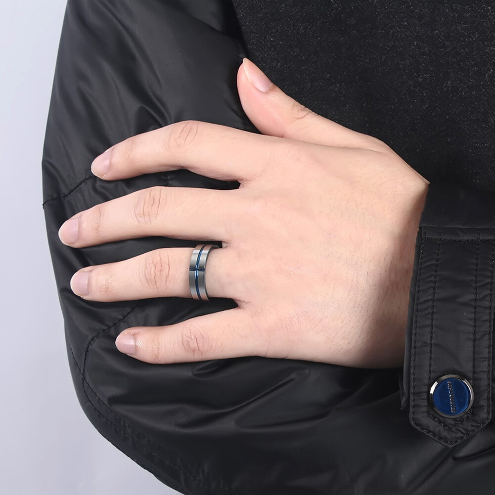 6MM Width Mens Tungsten Carbide Blue Inside Two-Tone Cross Wedding Band Ring
