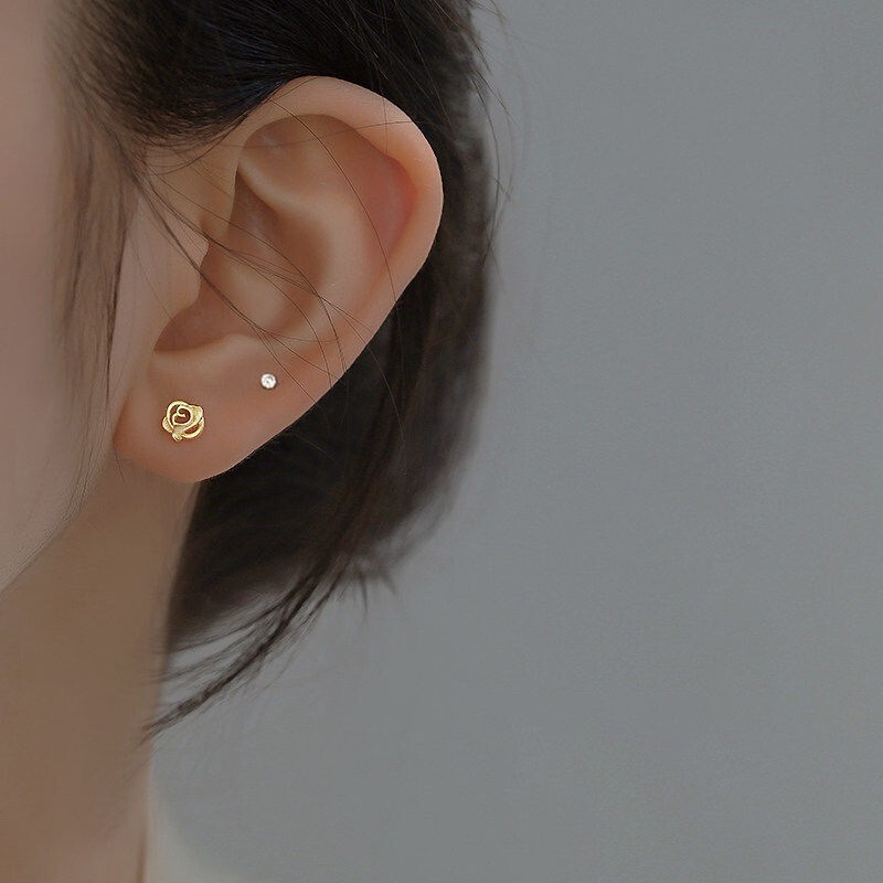 925 Silver Post Abstract Love Flower Rose Stud Earrings 5mm Women Girl S6