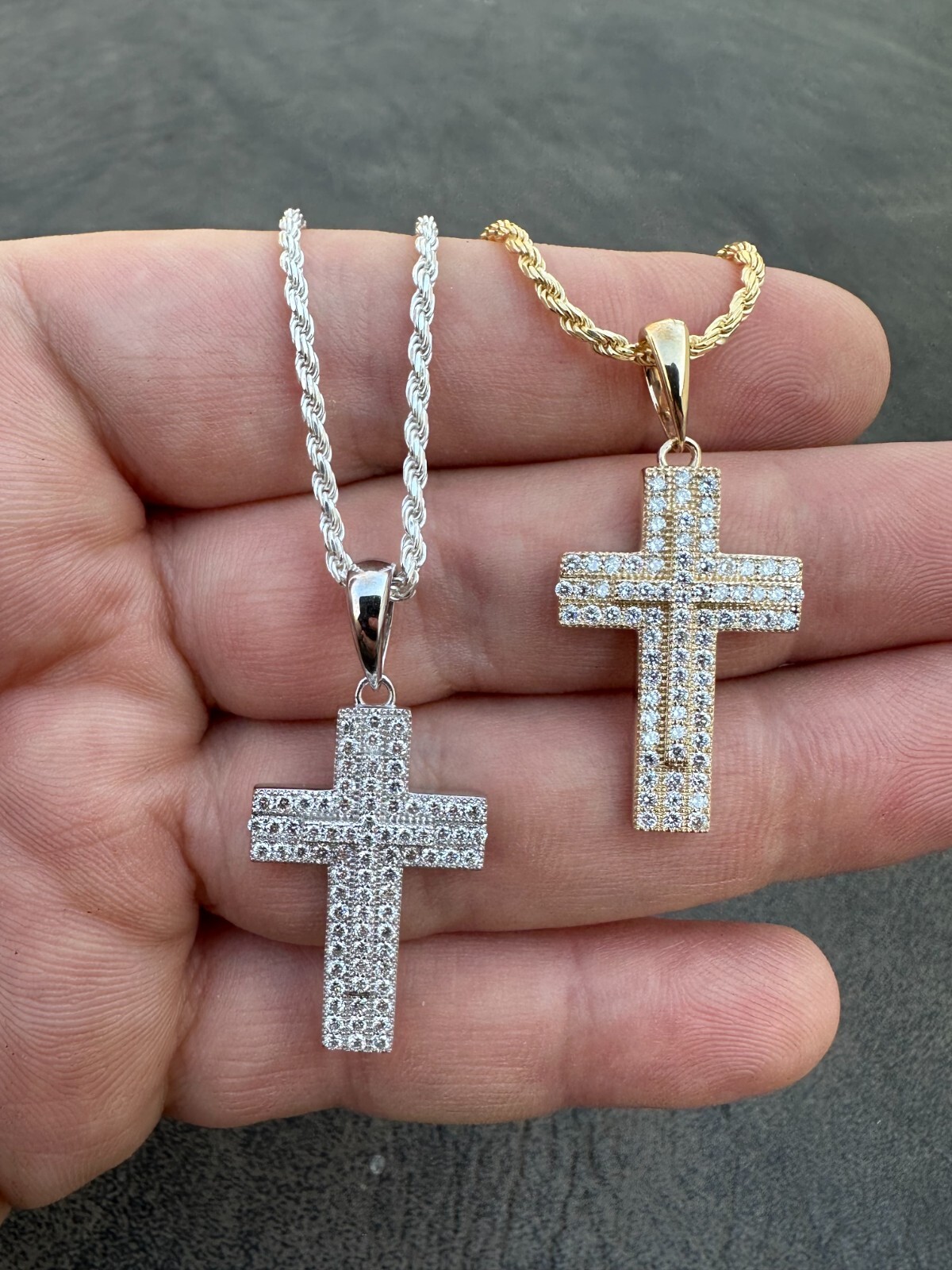 0.89ct VVS Real Diamond Iced Cross Pendant Natural 925 Silver Necklace Pendant
