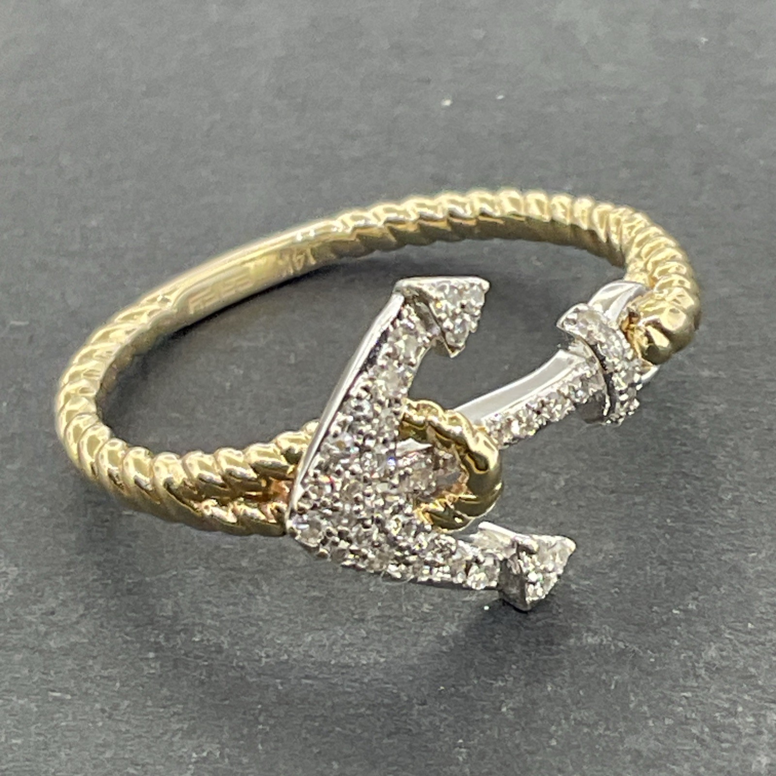 EFFY 14K Yellow Gold Diamond East West Anchor Ring Size 7.25