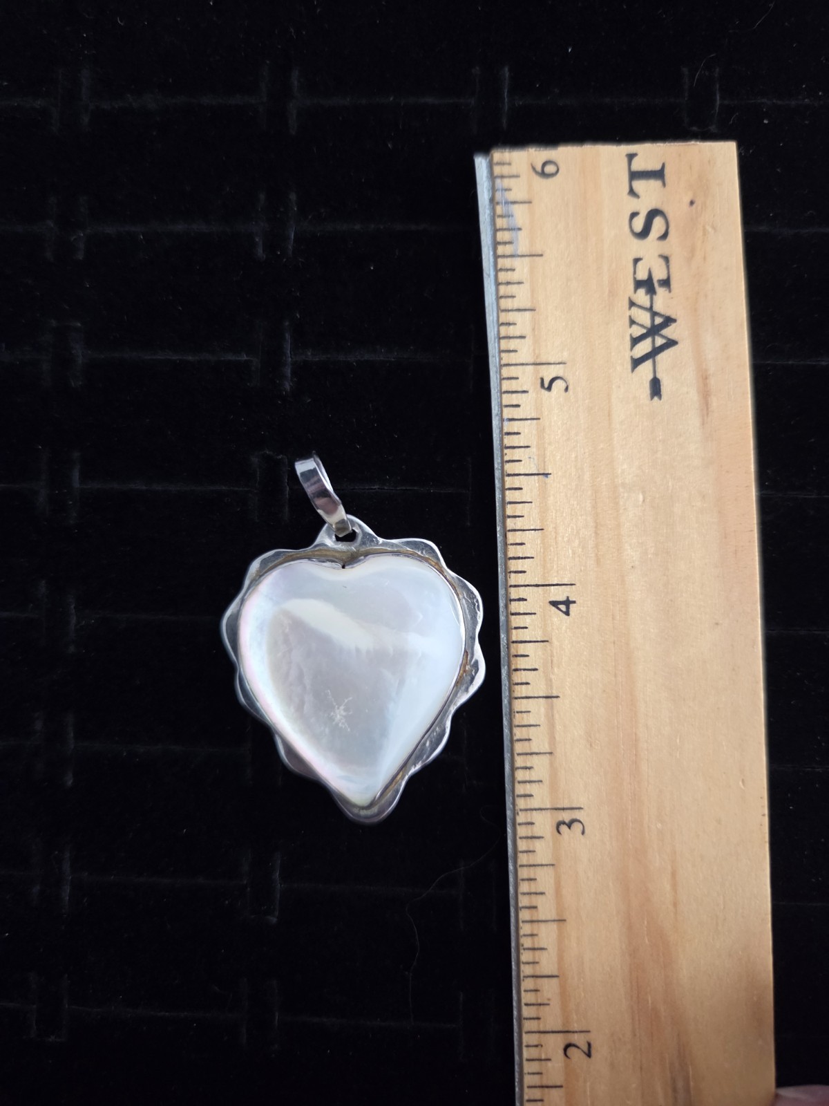 Vintage Alpaca Silver Heart Pendant Beautiful Soft White MOP Pearl Shell 1.75″