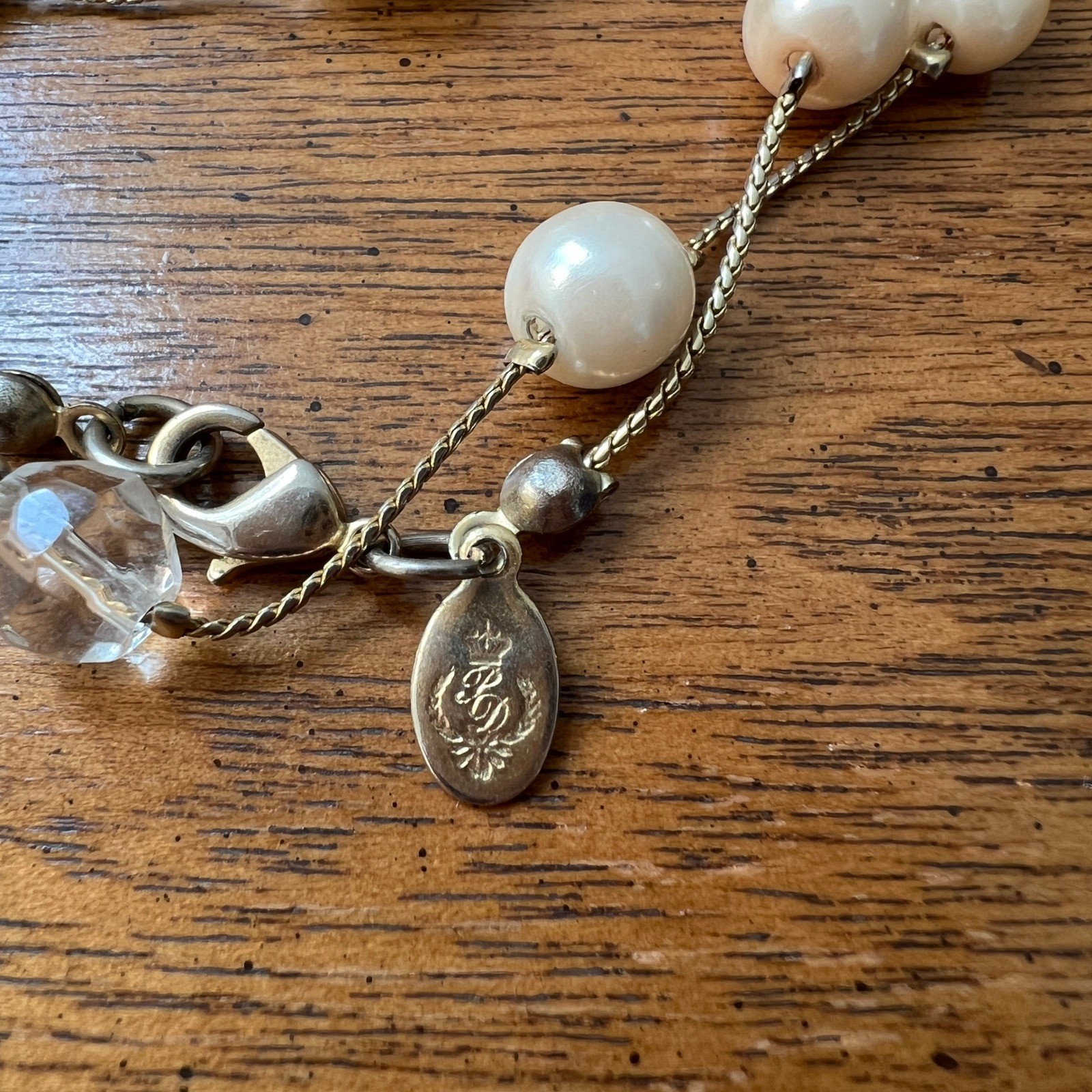 Beaded Station Necklace Faux Pearl Glass White Cream Premier Designs 68″