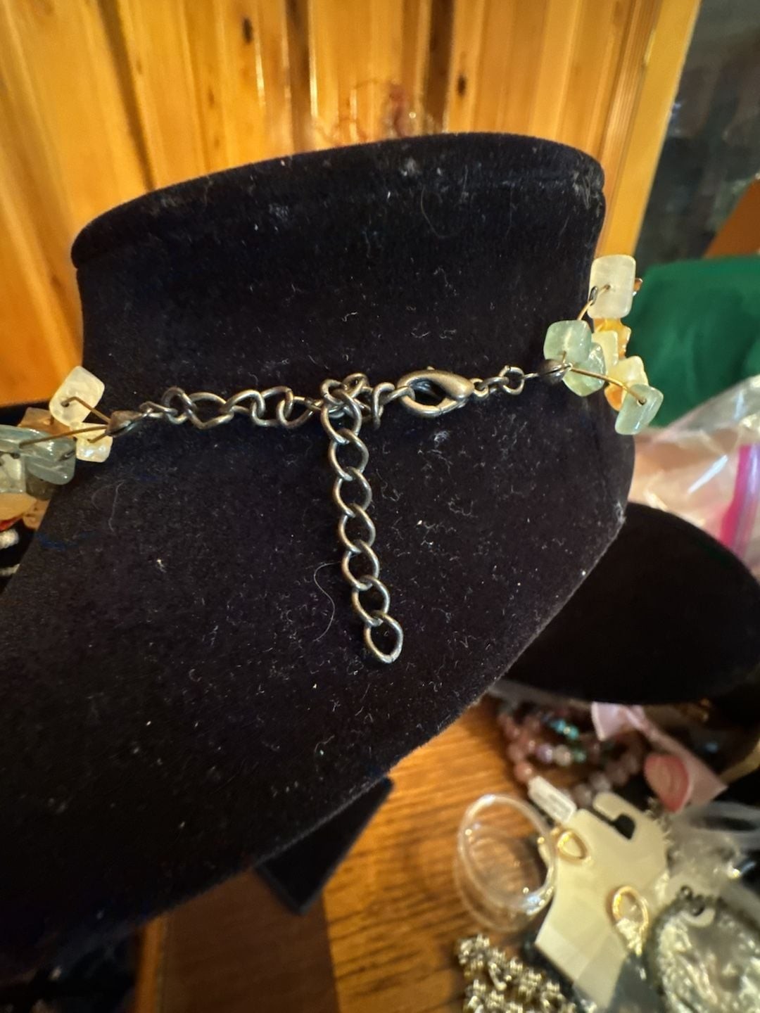 Multi-Strand Mixed Gemstone Chip and Metal Disc Necklace