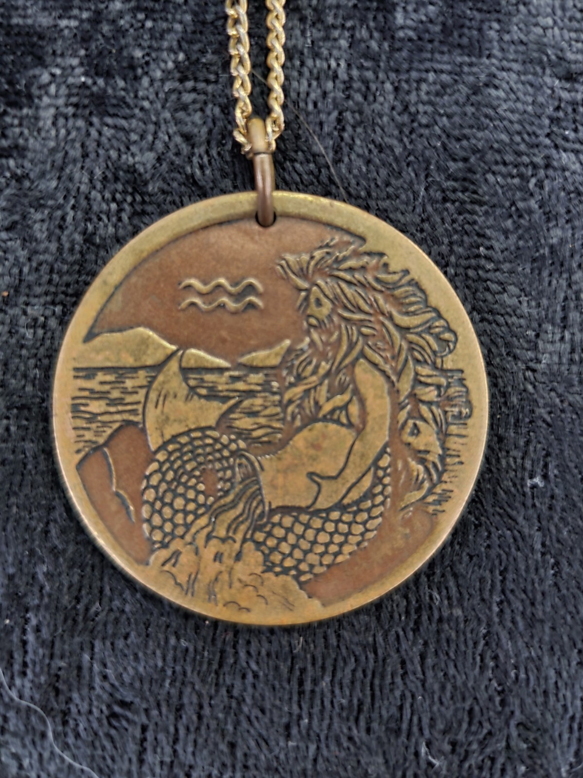 Vintage Merman Mermaid Ocean Brass Copper 1977 R.J Irving Stamped Necklace