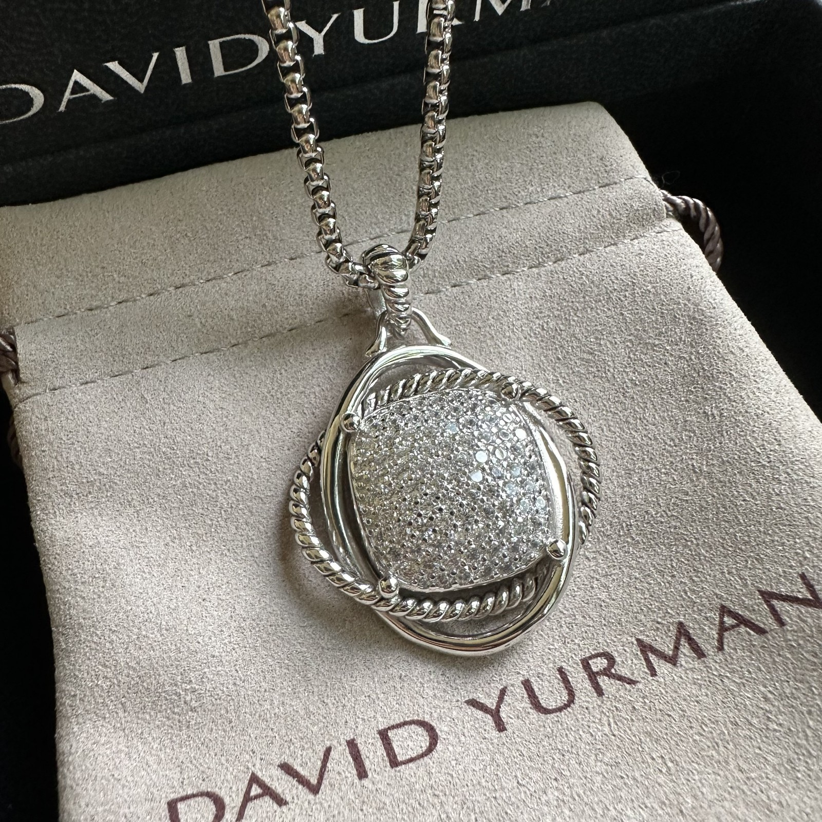 David Sterling Silver Crossover Pendant Necklace with Diamonds 19.6″