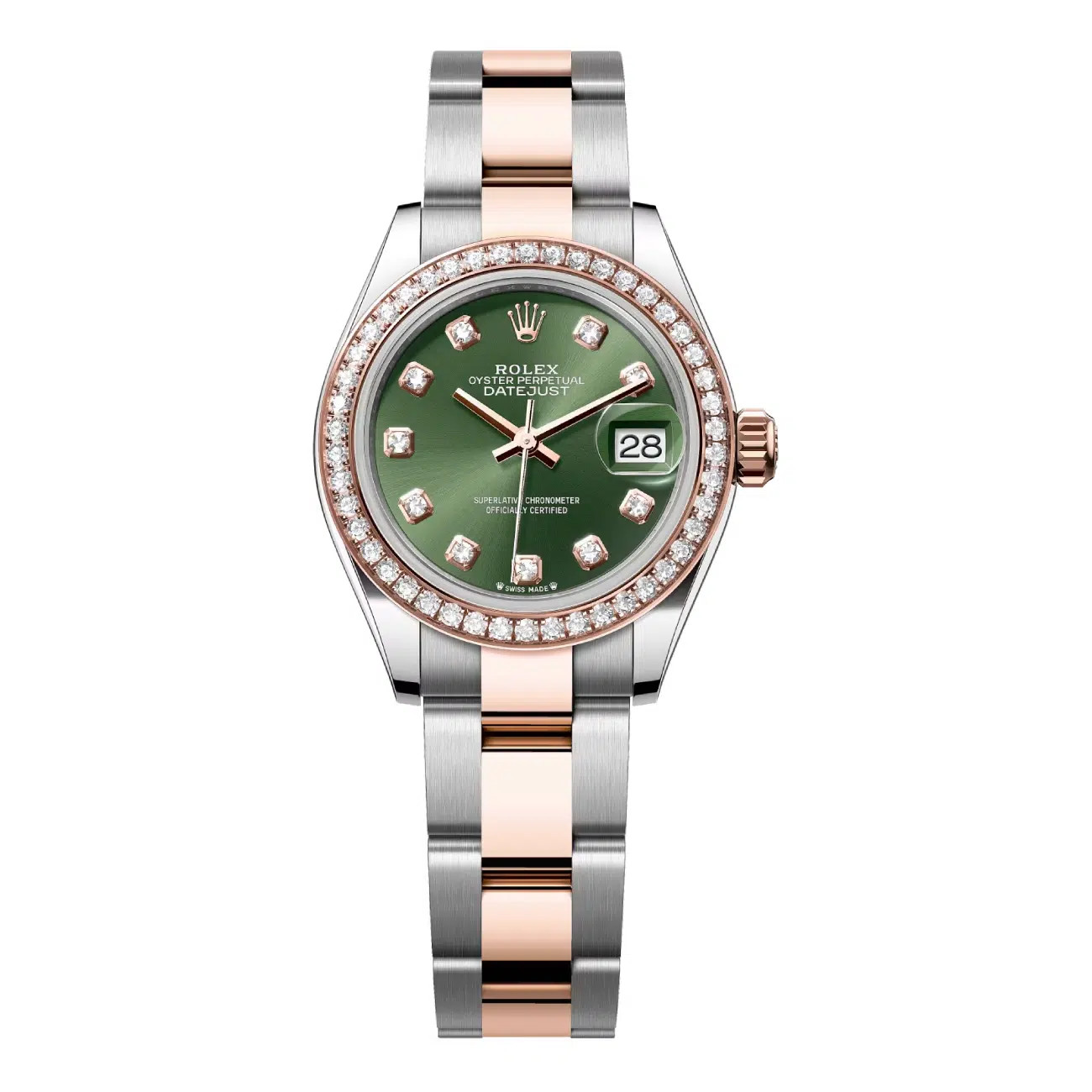 Rolex Datejust 28 Full Set Diamond Bezel 279381rbr-0008 Green Diamond Dial Oy…