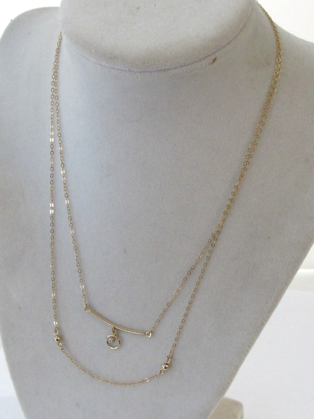 14k Yellow Gold Filled Double Strand Pendant Bar Station 16″ Chain Necklace C4