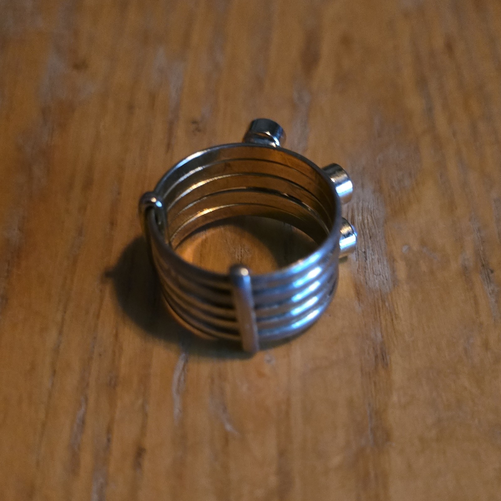 Silver Tone Adjustable Metal Band Cocktail Ring Size 10.5 Round Blue Crystals