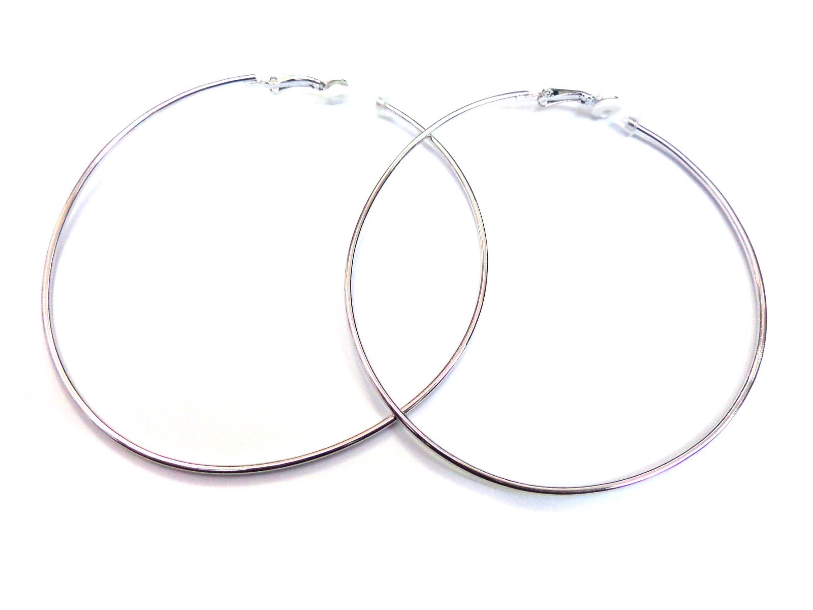 CLIP-ON EARRINGS LARGE 3 INCH HOOP EARRINGS SIMPLE THIN GOLD OR SILVER PLATED