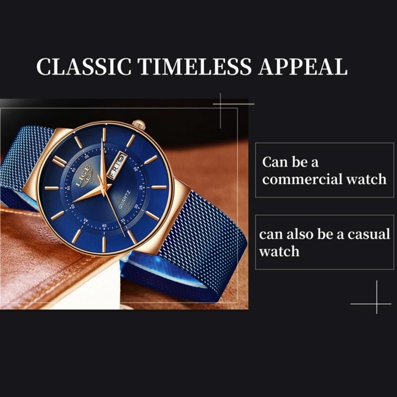Waterproof Men Watch Ultra Thin Casual Business Stainless Steel Quartz Date Week