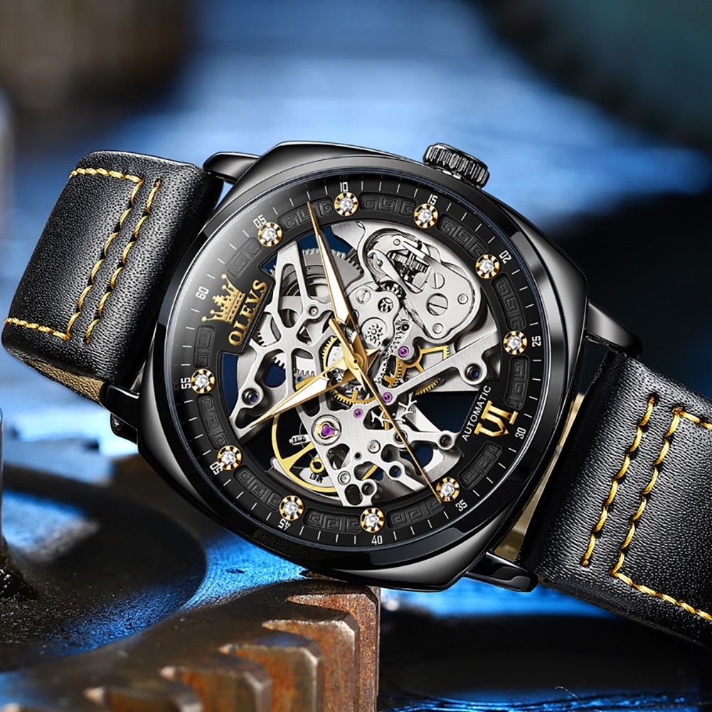 OLEVS 6651 Classic Genuine Leather Multi-functiom Water Resistant Wristwatches