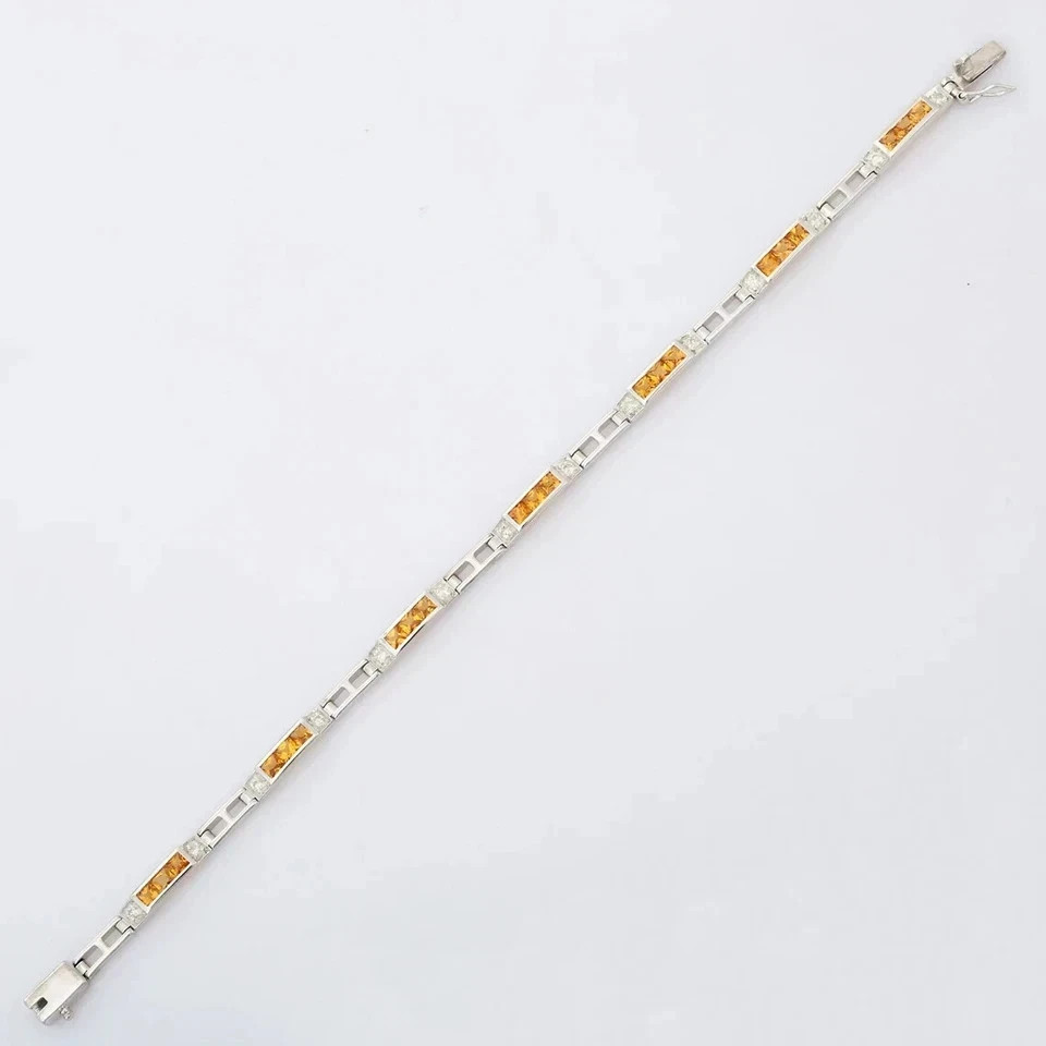 8Ct Princess Cut Simulated Citrine Wedding Tennis Bracelet 14K White Gold Plated